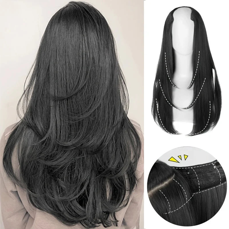 22" Synthetic Layered Hair Wig – Top Head Volume Extension