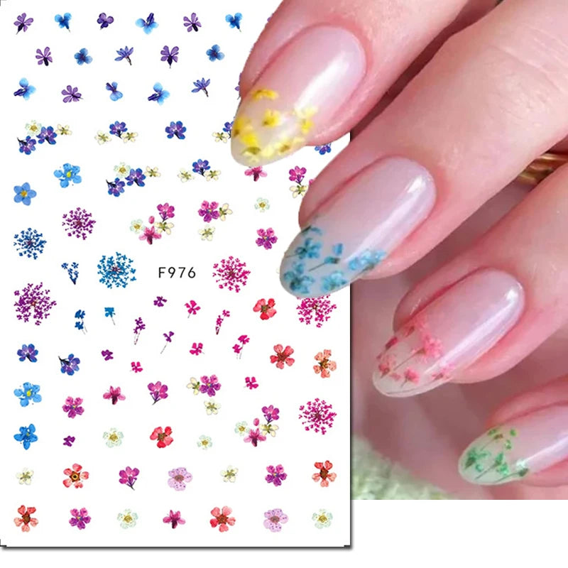 3D Butterfly & Flower Nail Art Stickers – Blue & Purple Decals for Manicure