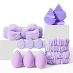12Pcs Makeup Sponge Blender Set with Foundation Sponges, Powder Puff, Spa Headband & Wristbands – Complete Makeup Tools Accessories Kit