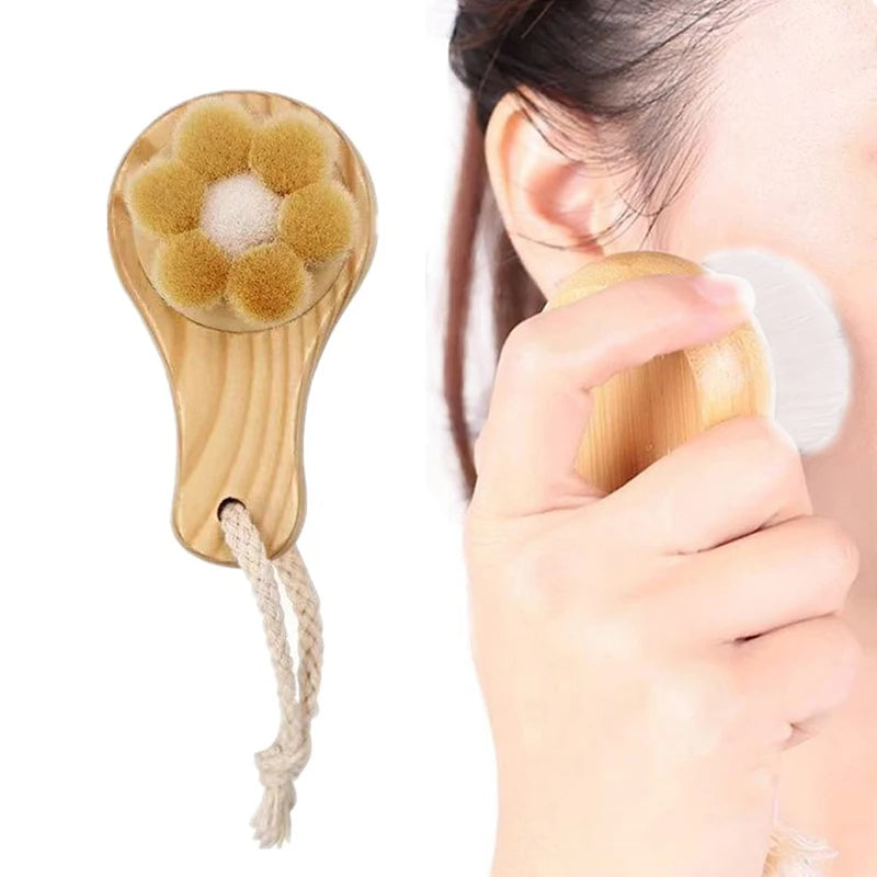 1Pc Facial Cleansing Brush – Soft Bamboo Hair Face Brush for Deep Cleaning, Gentle Massage & Portable Skincare