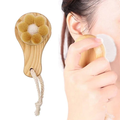 1Pc Facial Cleansing Brush – Soft Bamboo Hair Face Brush for Deep Cleaning, Gentle Massage & Portable Skincare
