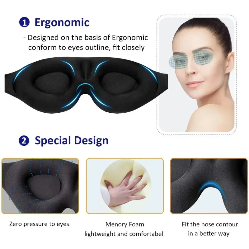 3D Contoured Eye Mask for Sleeping – Concave Molded Night Blindfold, Light Blocking Sleep Mask for Women & Men, Cute Comfort Design