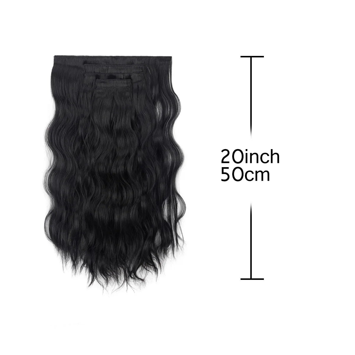 20" Curly Synthetic Hair Extensions – 5PCS Heat-Resistant Black Hairpieces