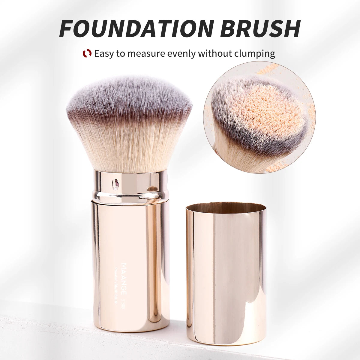2PCS Retractable Kabuki Makeup Brushes – Flat & Angled Brushes for Foundation, Powder, Blush, Bronzer & Concealer