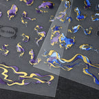 Holographic Purple & Blue Nail Art Stickers – Gold Ink Decals for DIY Manicure