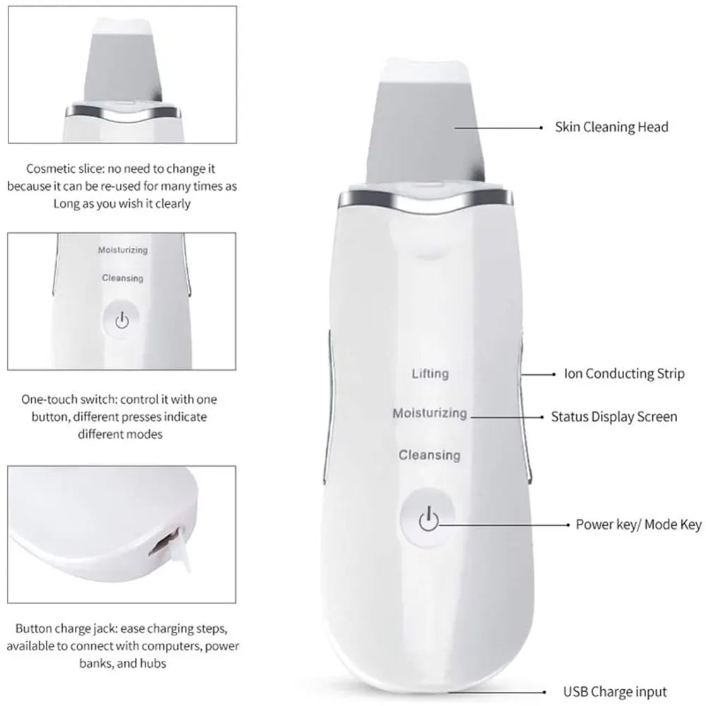 Deep Vibration Facial Skin Scrubber – Pore Cleaner & Massaging Spatula for Glowing Skin