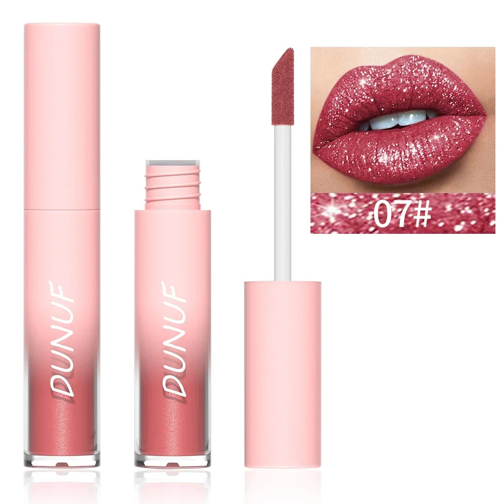 Diamond Glitter Liquid Lip Gloss – Long-Lasting, Waterproof, Non-Stick, Metallic Shine