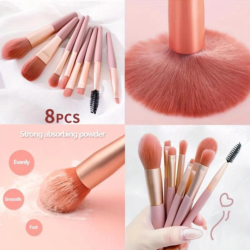 8-Piece Makeup Brush Set – Portable Foundation, Blush & Concealer Beauty Tools