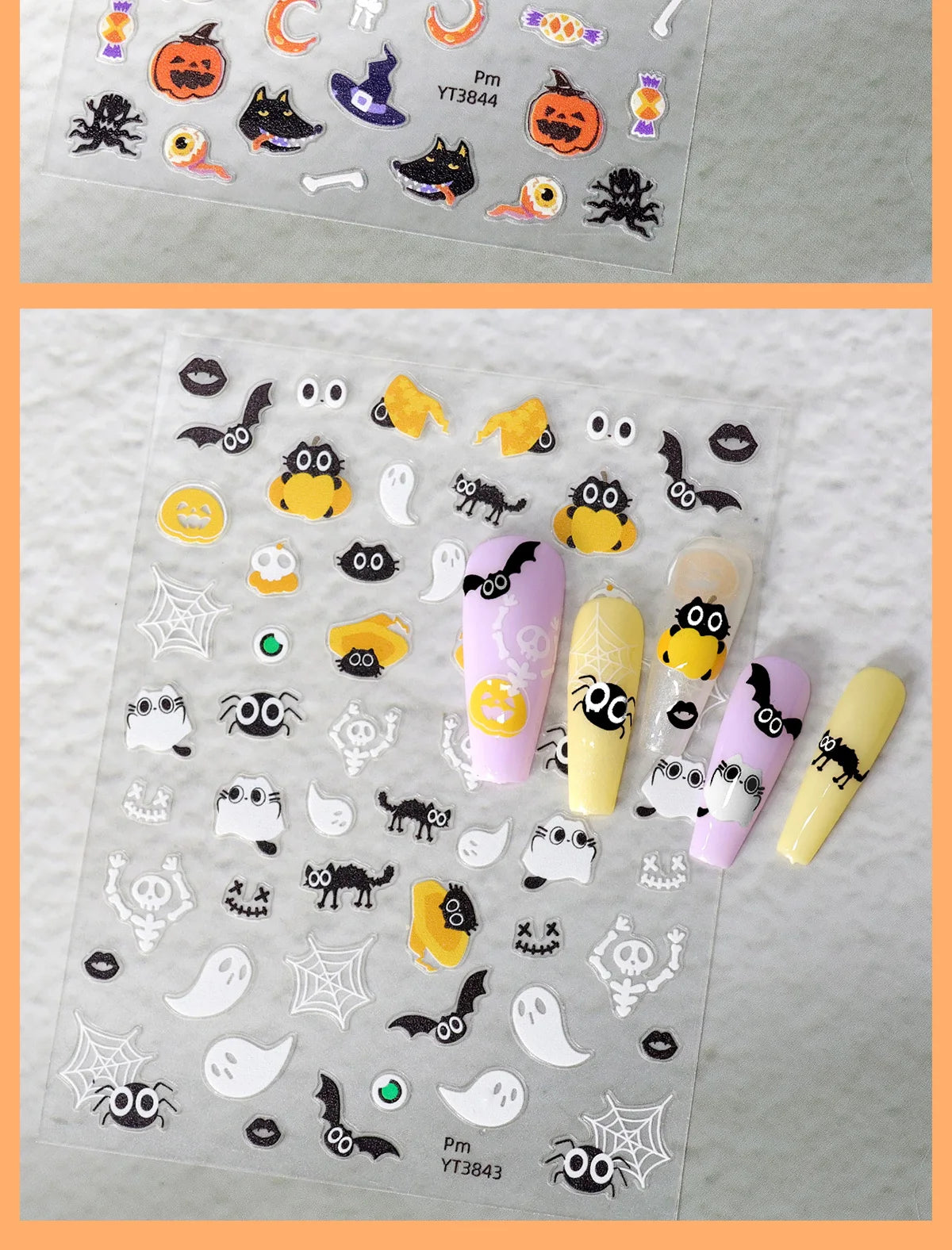 3pcs Halloween Nail Stickers – Pumpkin & Bat 3D Decals