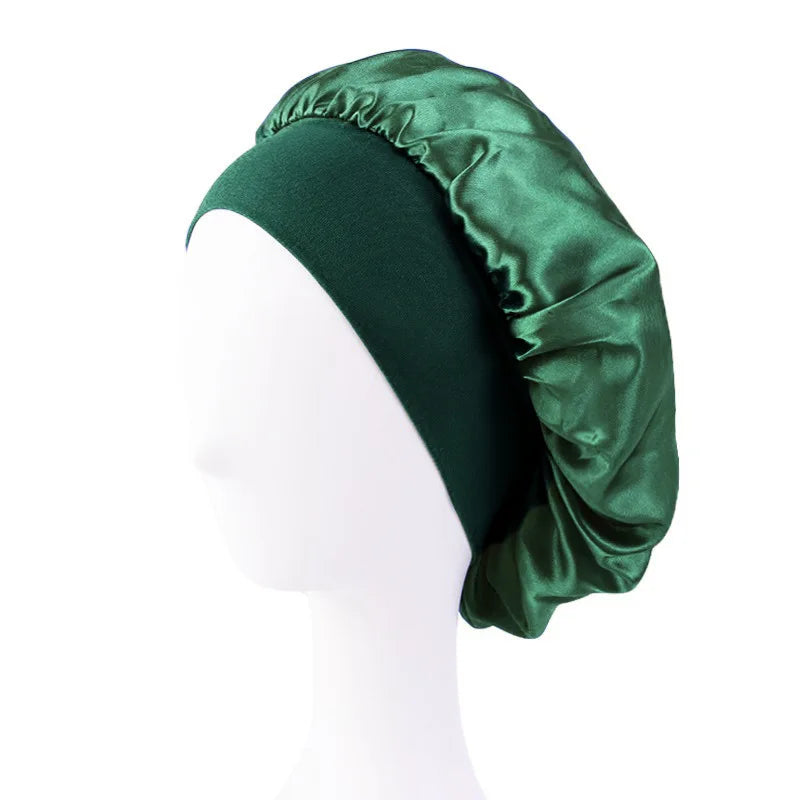 New Women’s Satin Solid Wide-Brimmed Sleeping Hat – Unisex Elastic Head Wrap Bonnet for Hair Care