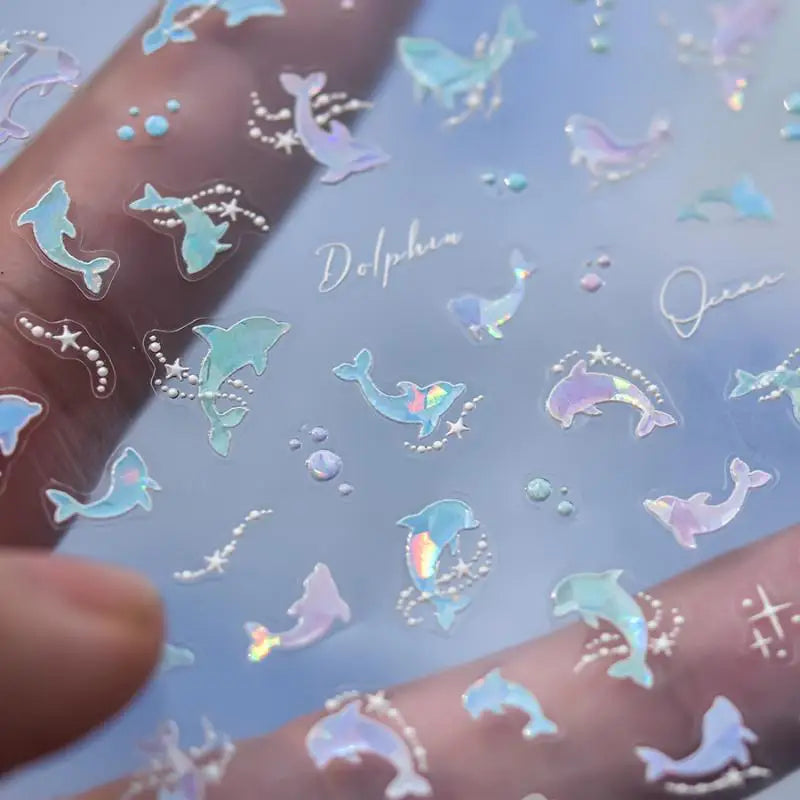 3D Summer Ocean Nail Stickers – Shell, Bubble & Dolphin Decals