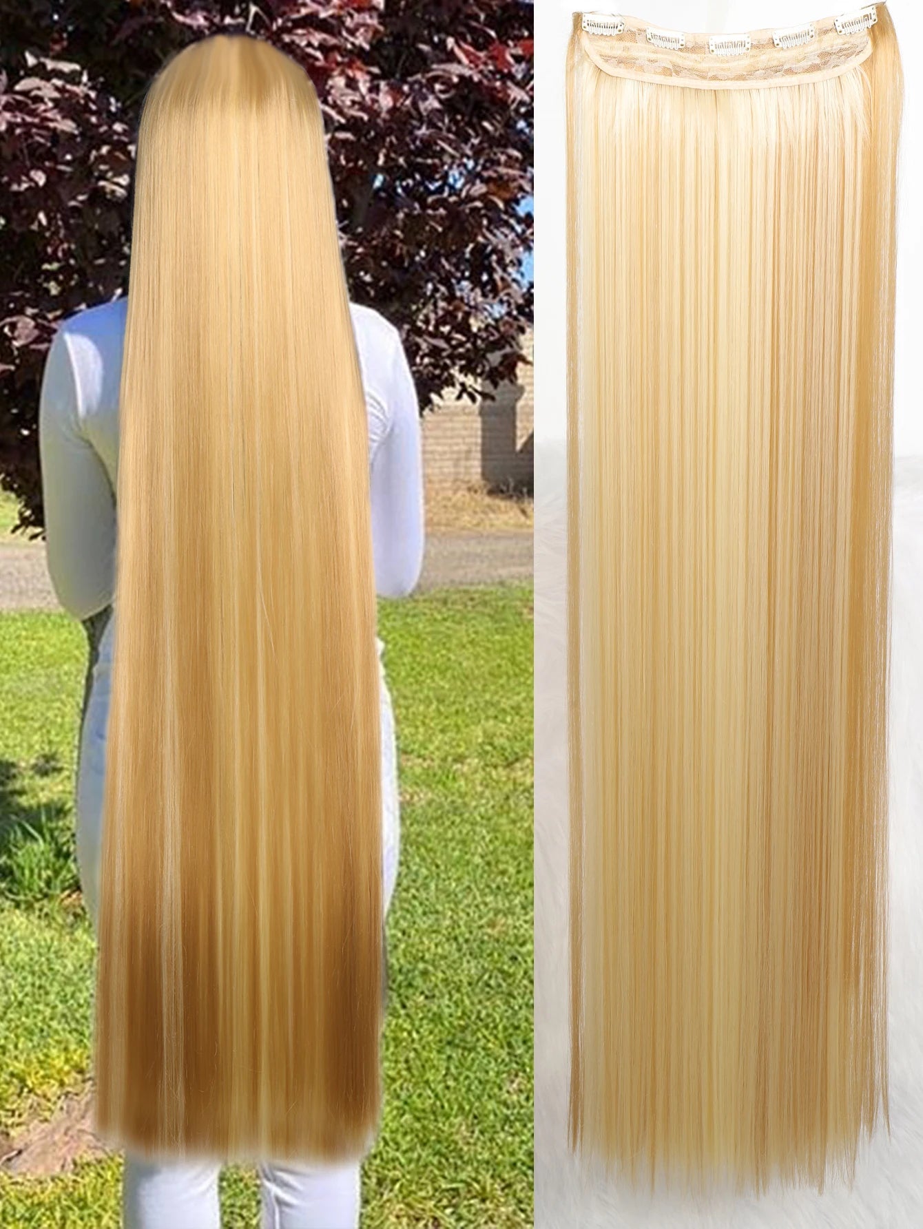 5-Clip 80cm Synthetic Hair Extensions – Straight, Black/Brown/Blonde