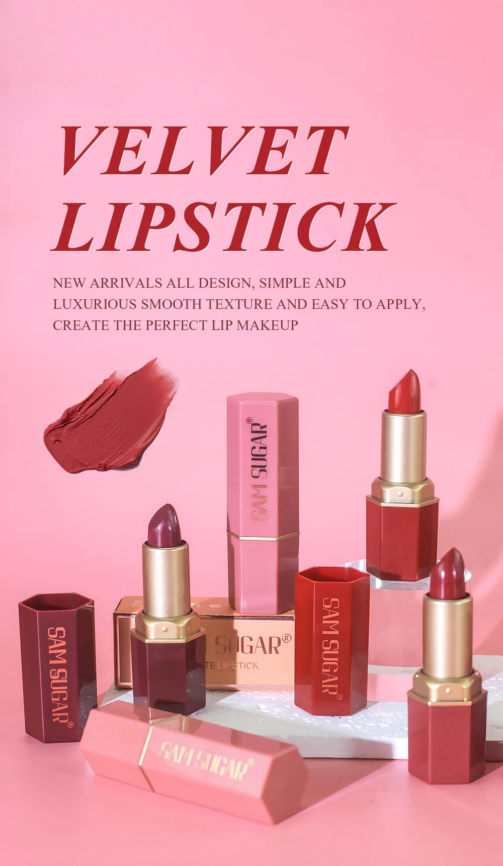 Gold Bar Matte Glitter Lipstick – 6 Colors, Velvet Texture, Valentine’s Gift