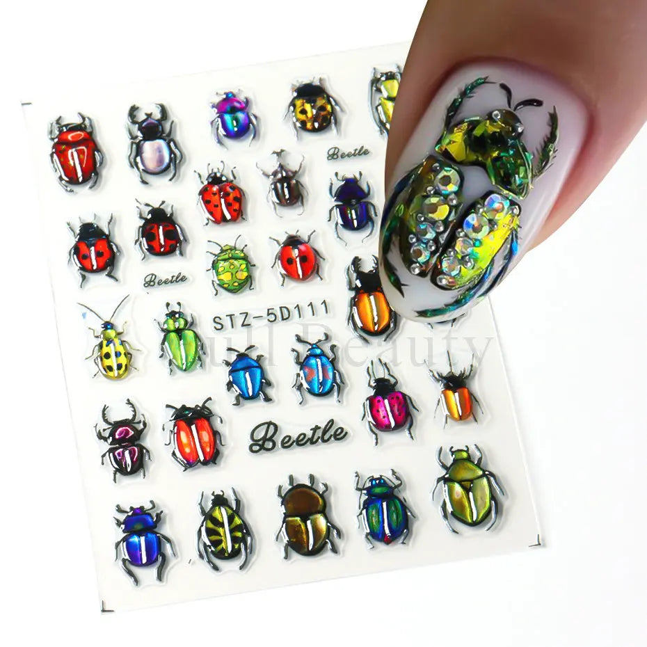 5D Crustacean & Insect Nail Art Stickers – Embossed Self-Adhesive Decals