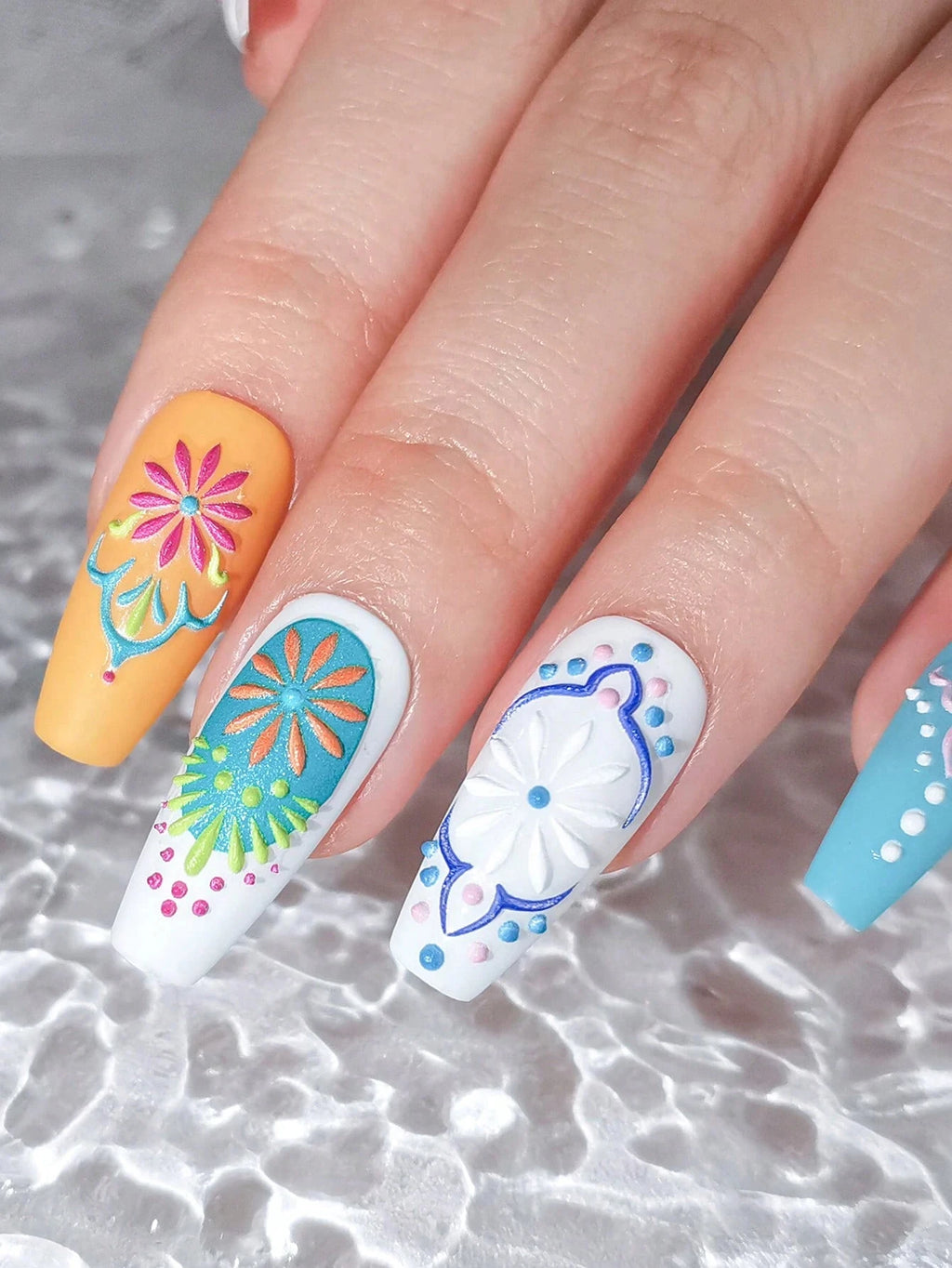 1/2/5pcs 5D Bohemian Floral Nail Stickers – Mandala Embossed Decals