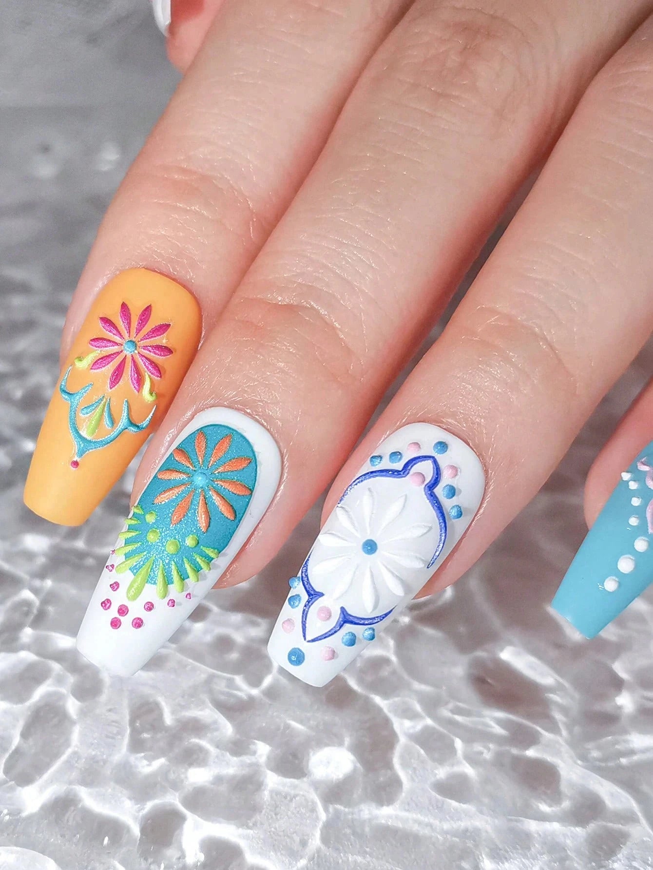 1/2/5pcs 5D Bohemian Floral Nail Stickers – Mandala Embossed Decals