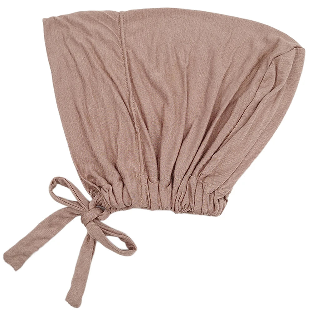 Modal Muslim Turban Hat Inner Hijab Cap with Rope – Islamic Underscarf Bonnet Headwrap Turbante Mujer