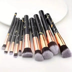 10PCS Marble Makeup Brush Set – Foundation, Blush, Eyeshadow, Eyebrow, Contour, Lip & Face Brushes