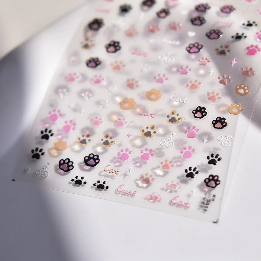 5D Jelly Cat Paw Nail Stickers – Pink Cartoon 3D Manicure Decals