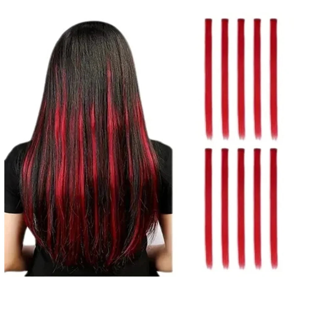 10 PCS 22" Colored Synthetic Hair Extensions – Straight Clip-In Highlights