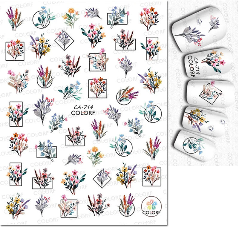 3D Butterfly & Flower Nail Art Stickers – Blue & Purple Decals for Manicure