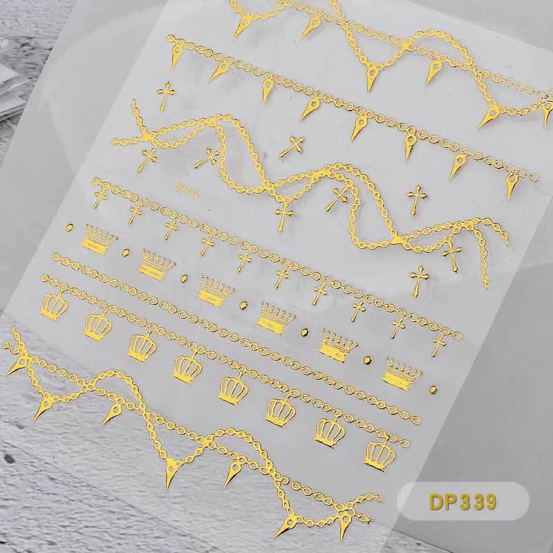 3D Gold Metal Nail Stickers – Chain & Zipper Decals for Women