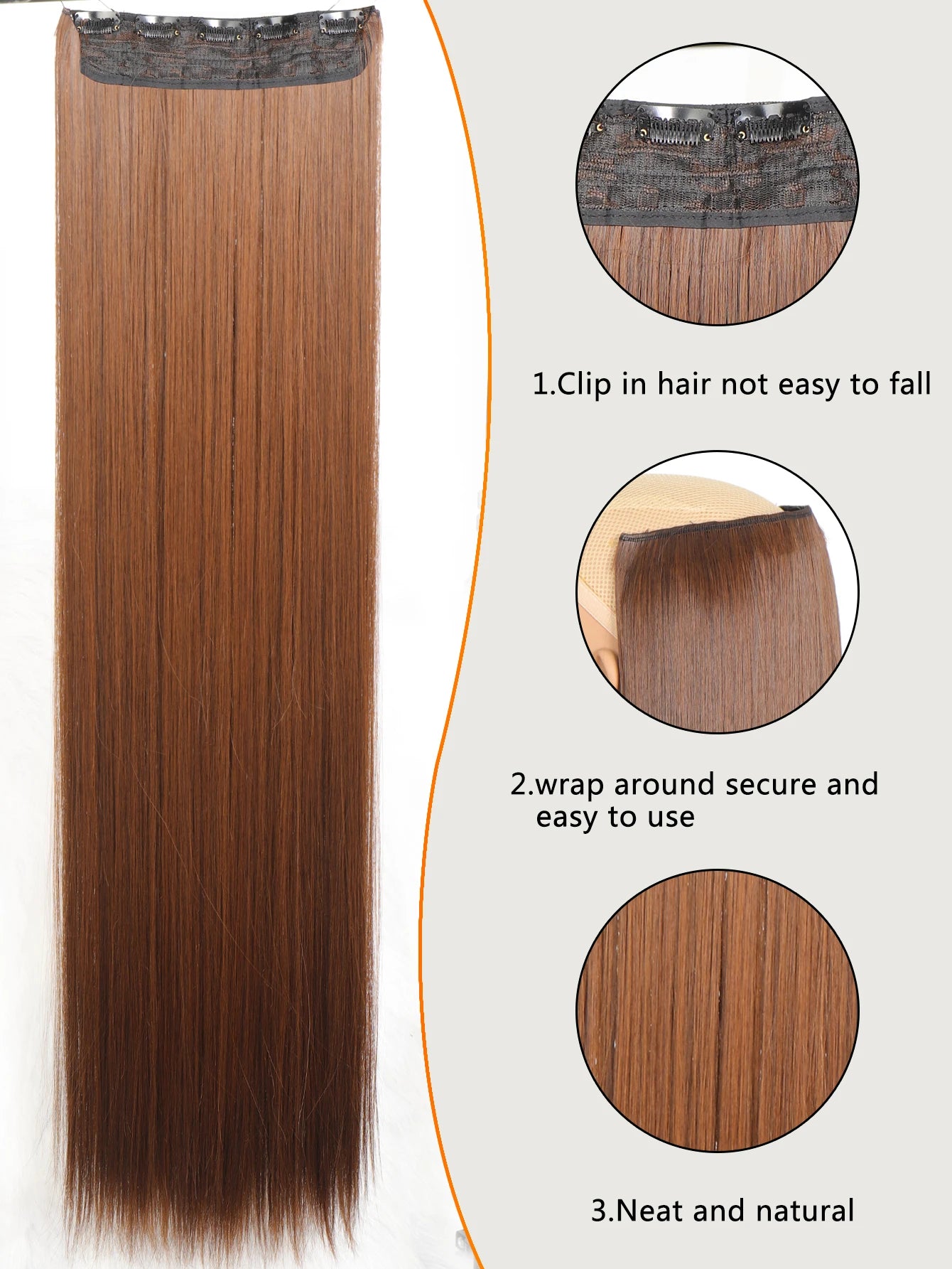 5-Clip 80cm Synthetic Hair Extensions – Straight, Black/Brown/Blonde