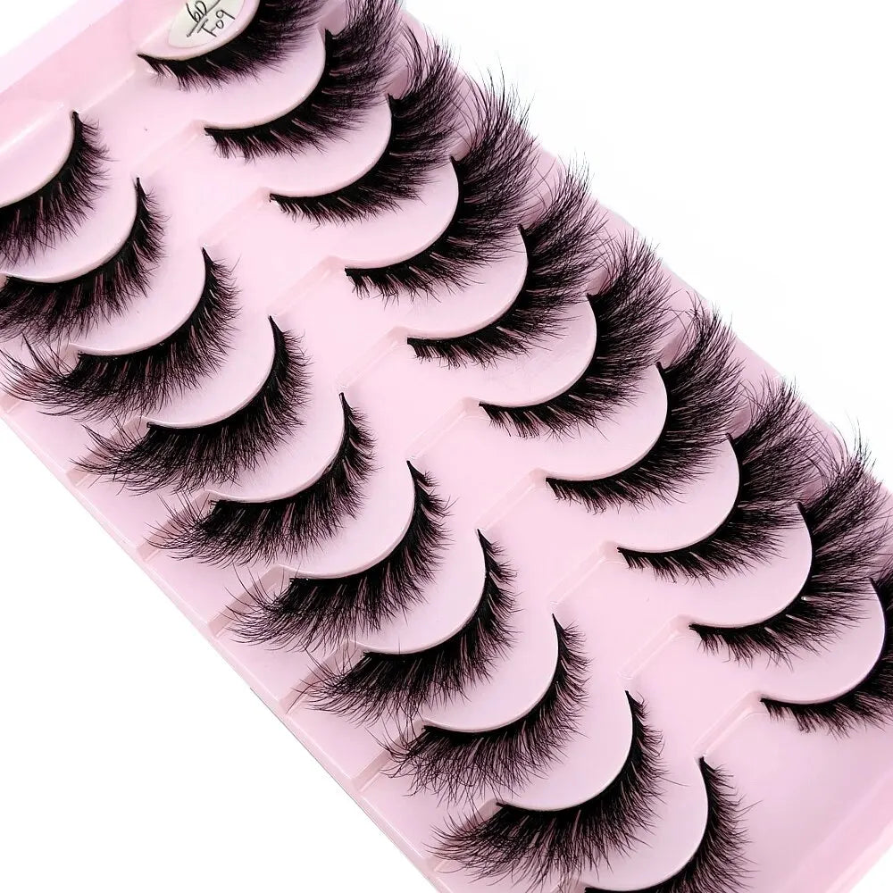 Cat Eye Wispy Mink Lashes – 10 Pairs, Natural Fluffy Long & Short False Eyelashes