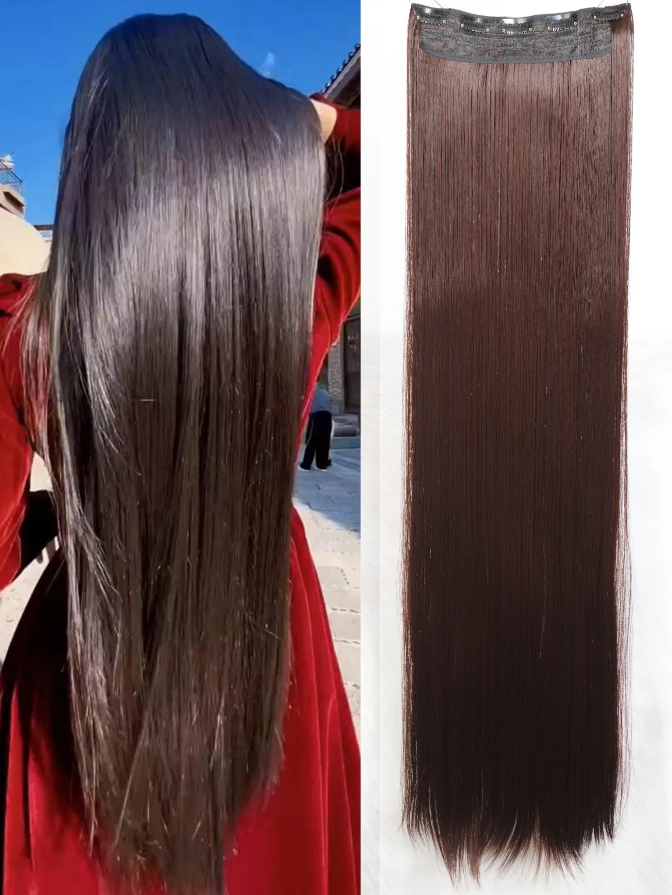 5-Clip 80cm Synthetic Hair Extensions – Straight, Black/Brown/Blonde