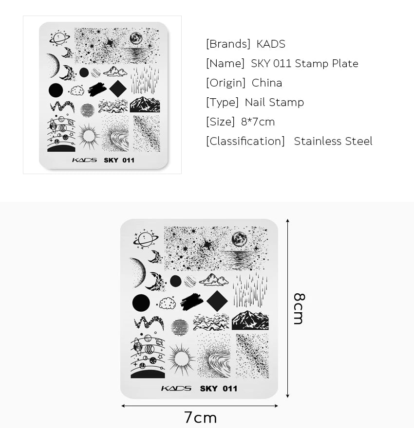 KADS Sky 011 Nail Stamping Plate – Moon & Galaxy Design Stainless Steel Template
