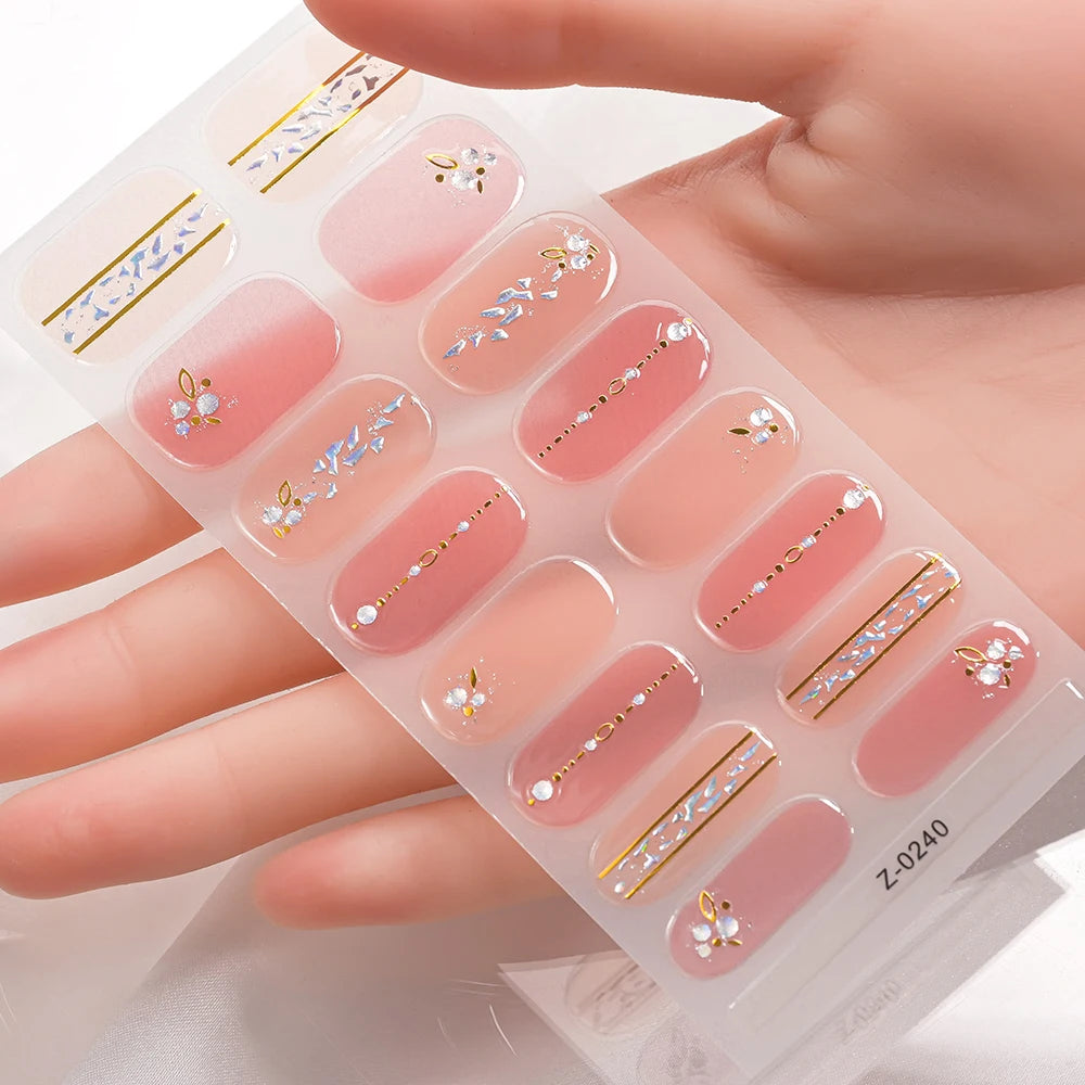 Dopamine Color 5-Sheet Nail Sticker Set – 80 Tips, 3D Foil & Line Full-Cover Wraps