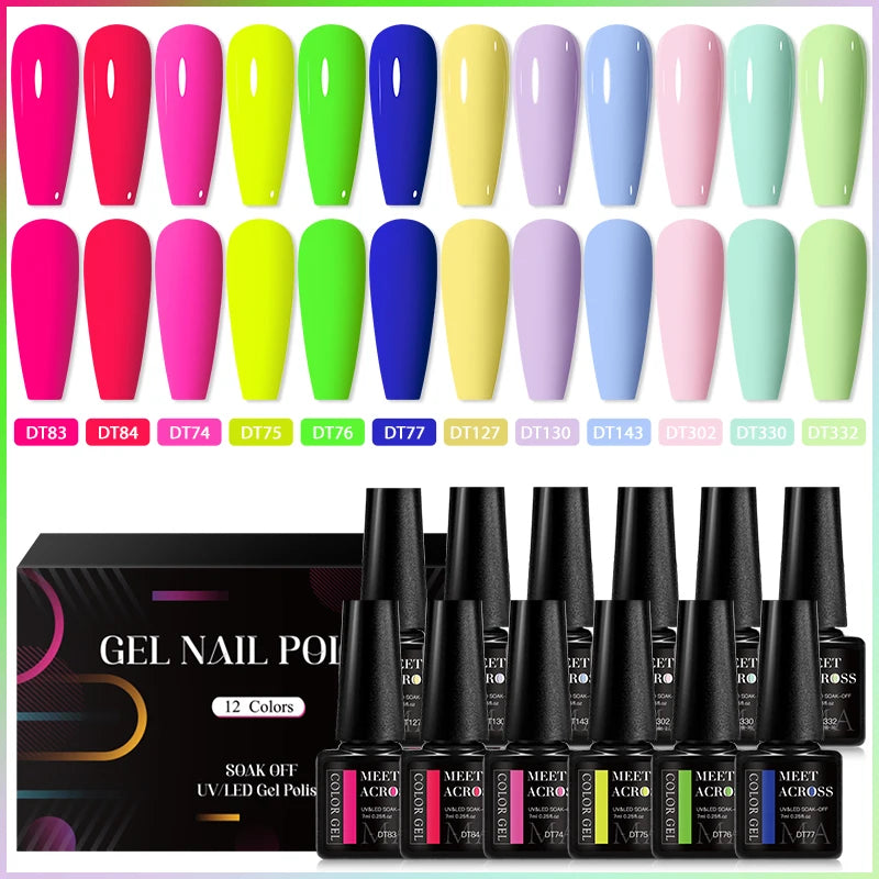 MEET ACROSS 12pcs Macaron Gel Nail Polish Set – UV Soak Off Manicure Kit