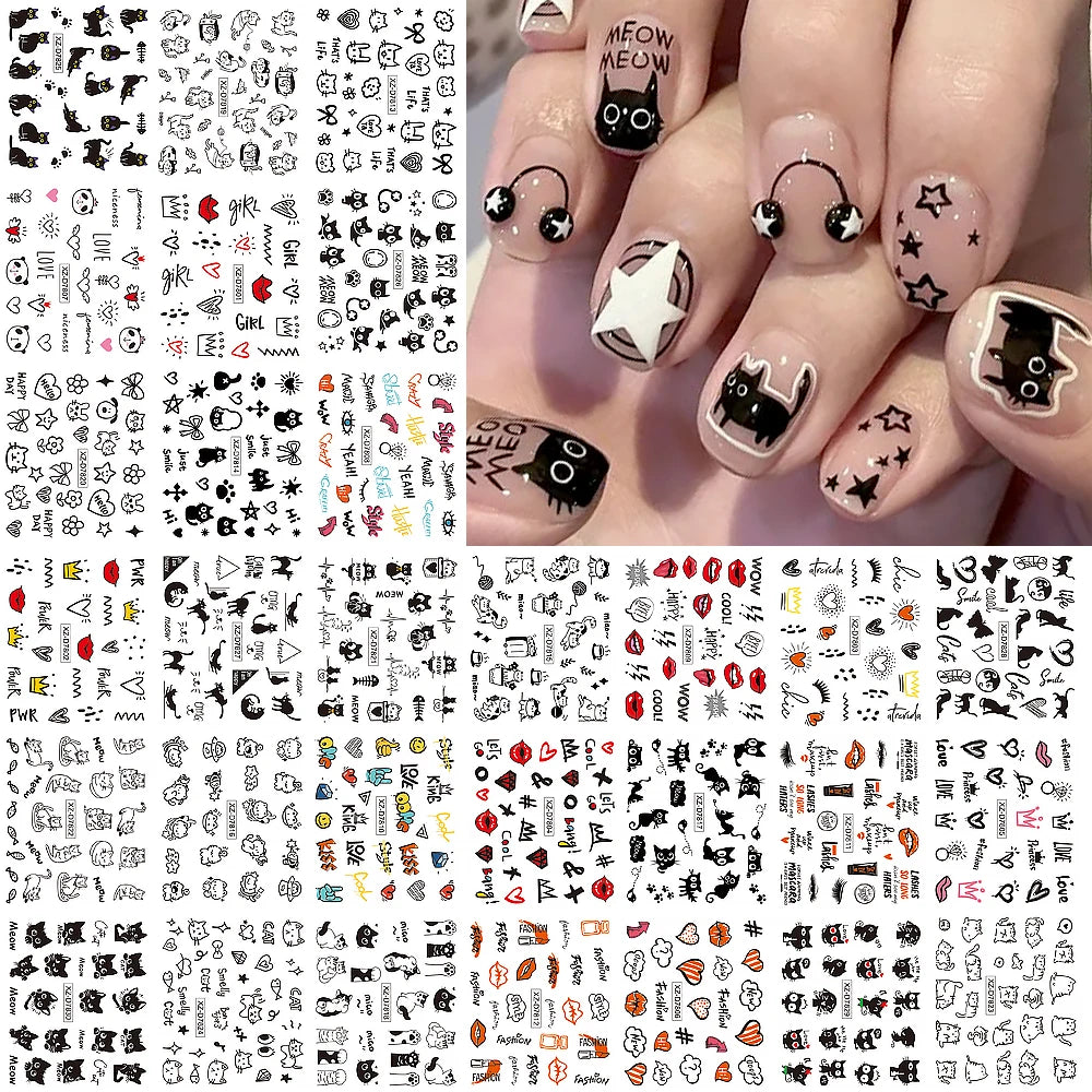 30pcs Cartoon Animal Nail Stickers – Cat & Dog Graffiti Decals