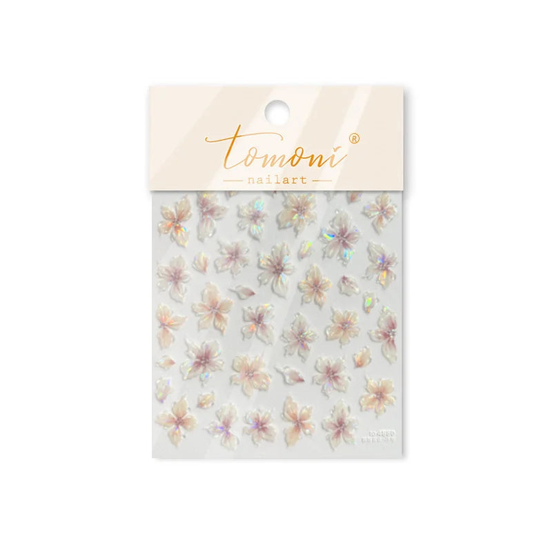 Cherry Blossom Gradient Nail Art Stickers – Laser Pink Flower Adhesive Decals