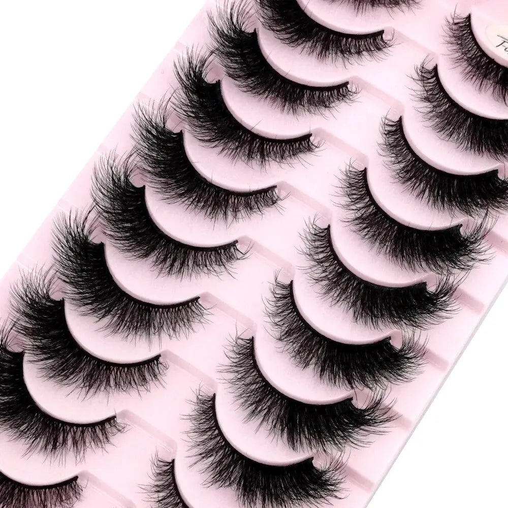 Cat Eye Wispy Mink Lashes – 10 Pairs, Natural Fluffy Long & Short False Eyelashes