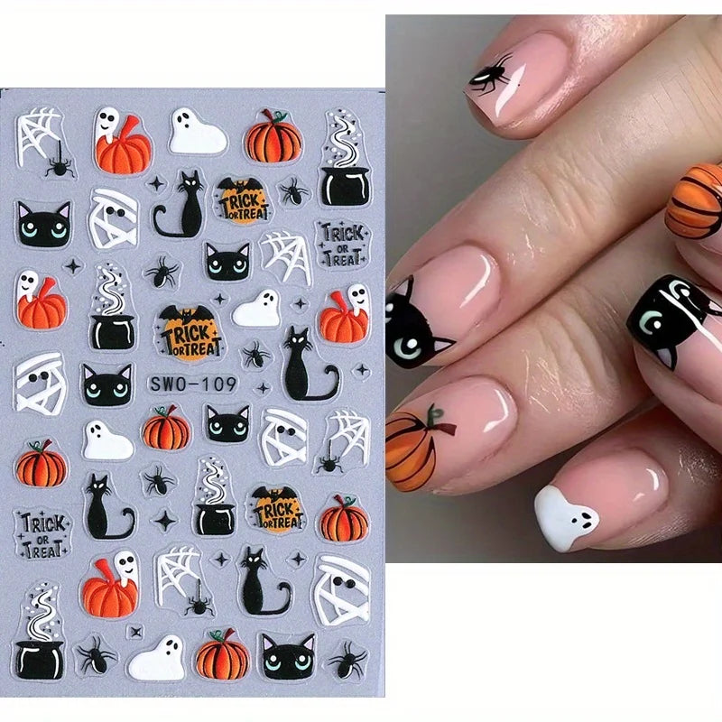 2-Pack Halloween 3D Nail Art Stickers – Self-Adhesive DIY Manicure Decals