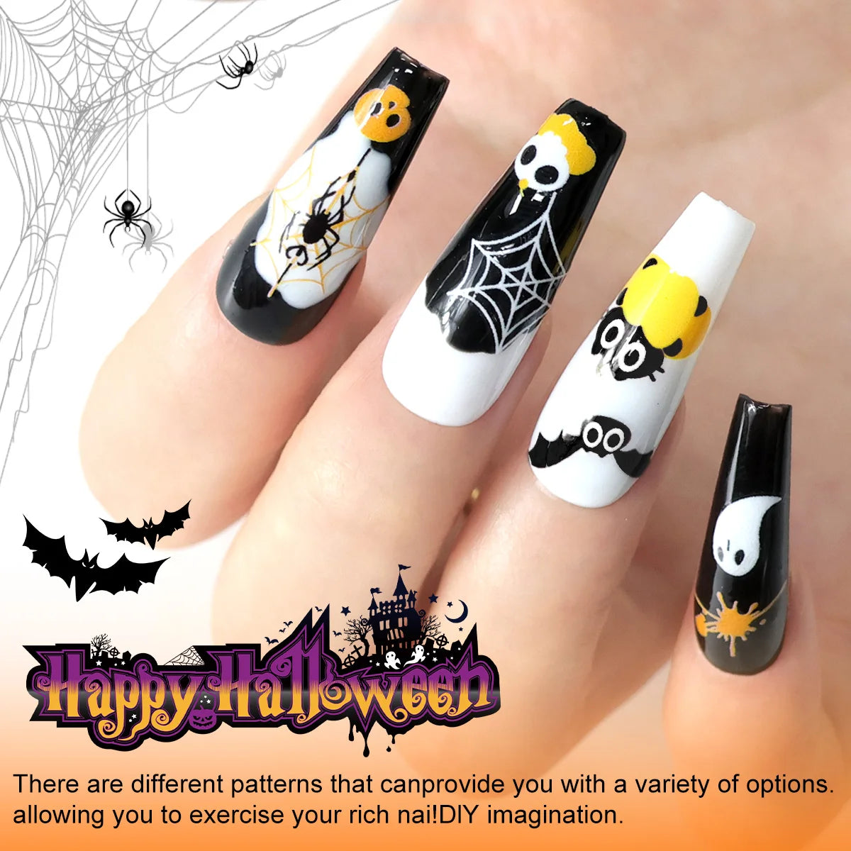 3pcs Halloween Nail Stickers – Pumpkin & Bat 3D Decals
