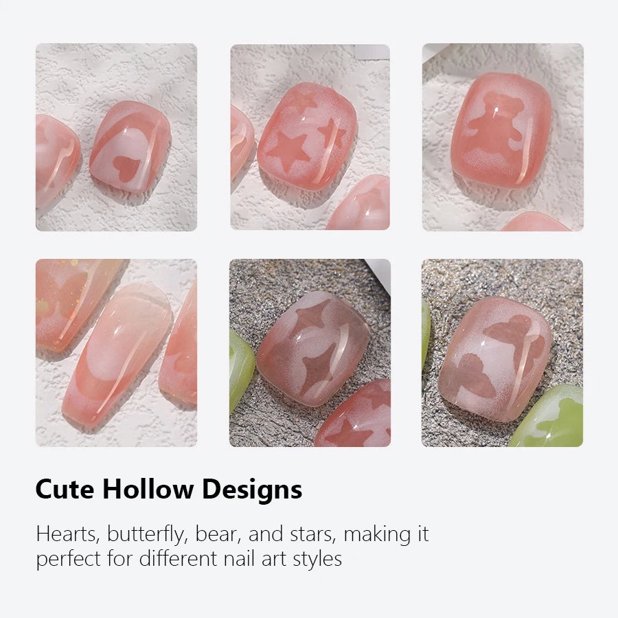 Creative Cute Hollow Nail Stickers Set - Airbrush Stencils Spray Templates for Nail Art - Heart Butterfly Bear Designs