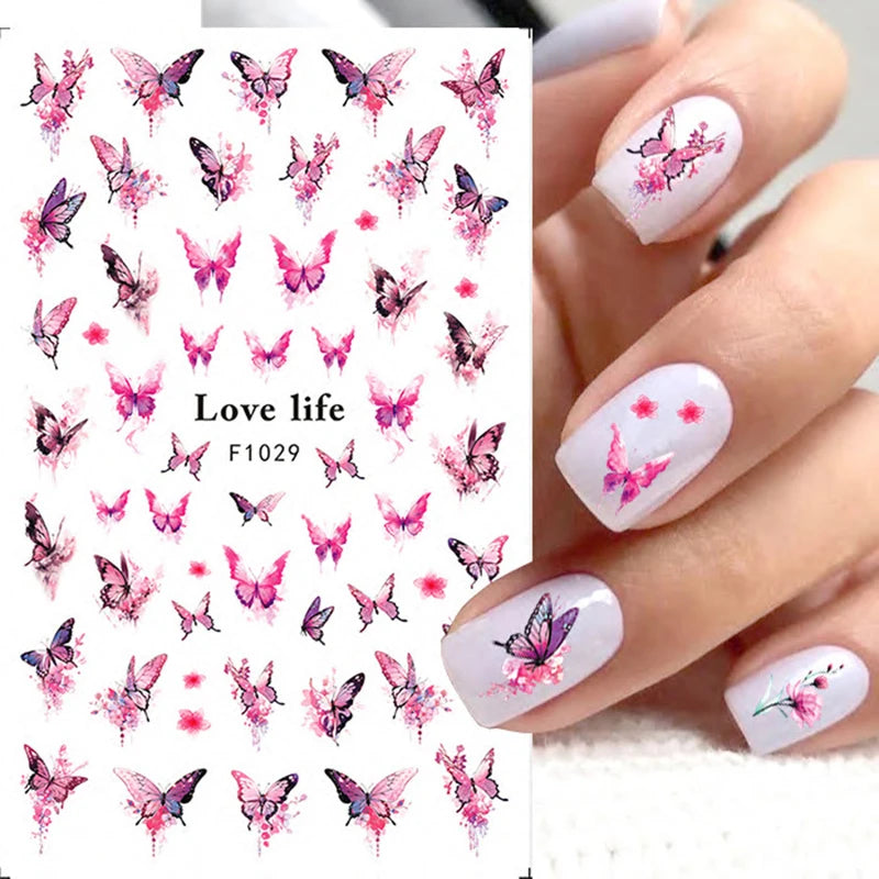 3D Floral & Butterfly Nail Art Stickers Decals