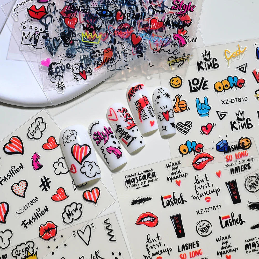 30pcs Cartoon Animal Nail Stickers – Cat & Dog Graffiti Decals