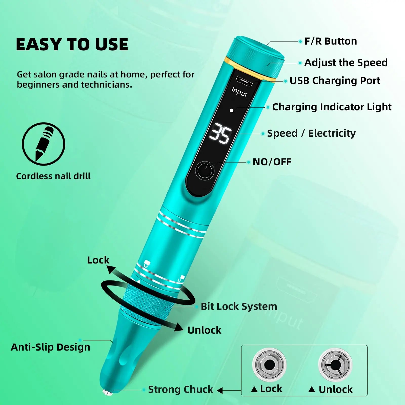 35000 RPM Cordless Electric Nail Drill Machine – Rechargeable Nail Drill Pen for Gel Polishing & Salon-Quality Nail Care