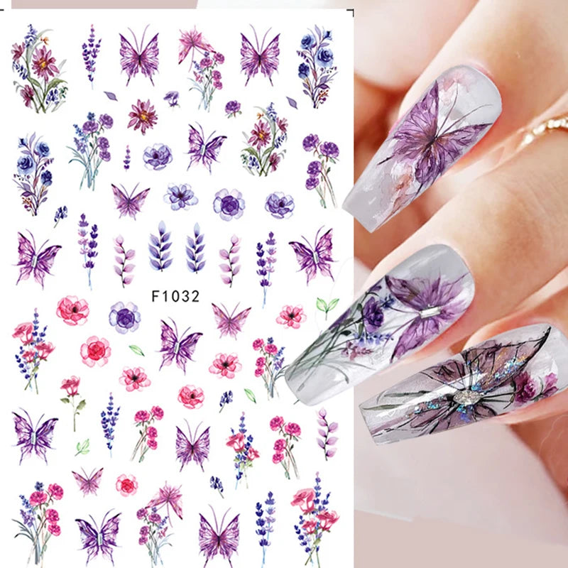 3D Floral & Butterfly Nail Art Stickers Decals