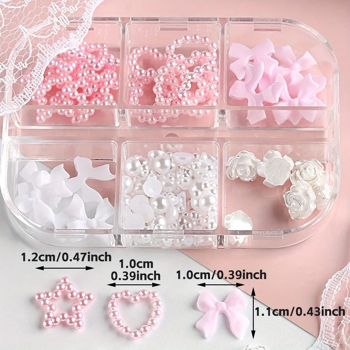 Kawaii 3D Mini Bow Nail Art Charms – Pink & White Pearl Resin Decorations