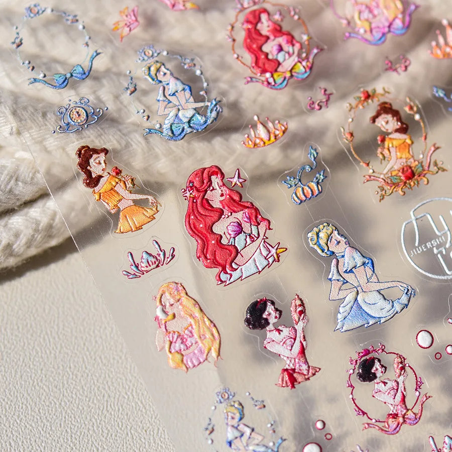 5D Princess Nail Stickers – Colorful Fairy Tale Embossed Decals