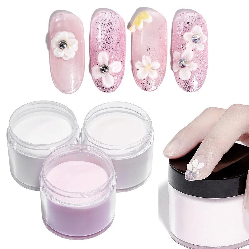 10g White Pink Clear Acrylic Powder – Professional Polymer for Carving, 3D Art, Dip & French Nail Extensions