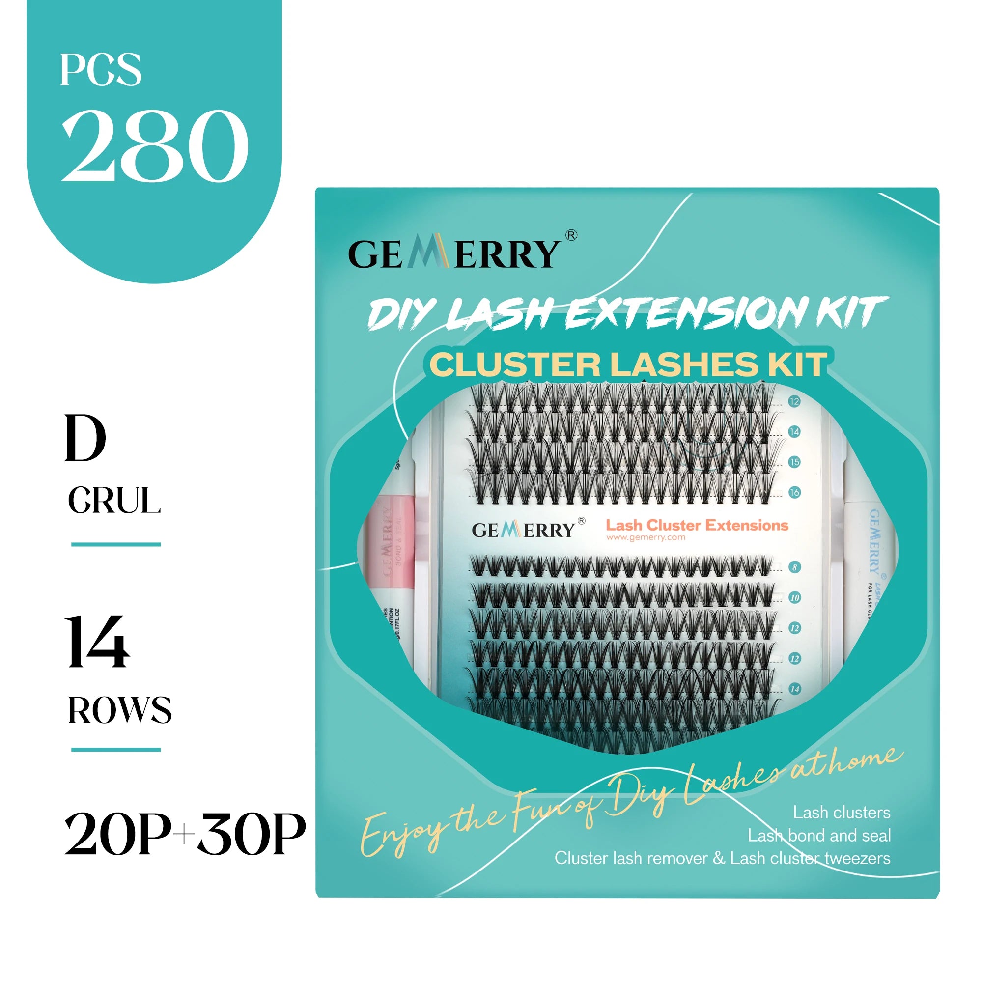 DIY Lash Extension Kit – 280 Clusters with Bond, Seal, Remover & Tweezers (40/50 Pack)