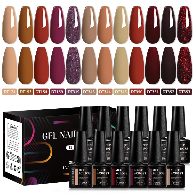 MEET ACROSS 12pcs Macaron Gel Nail Polish Set – UV Soak Off Manicure Kit