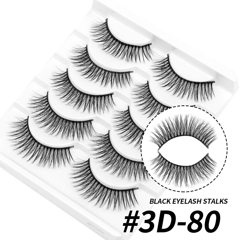 QSTY 3D Mink False Eyelashes – Dramatic Black Volume, 5 Pairs