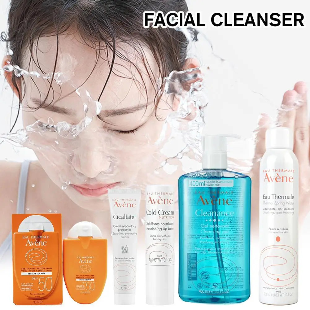 Avene Facial Cleanser & Moisturizing Gel – Deep Cleansing, Whitening, with Cold Cream & SPF 50+ Sunscreen