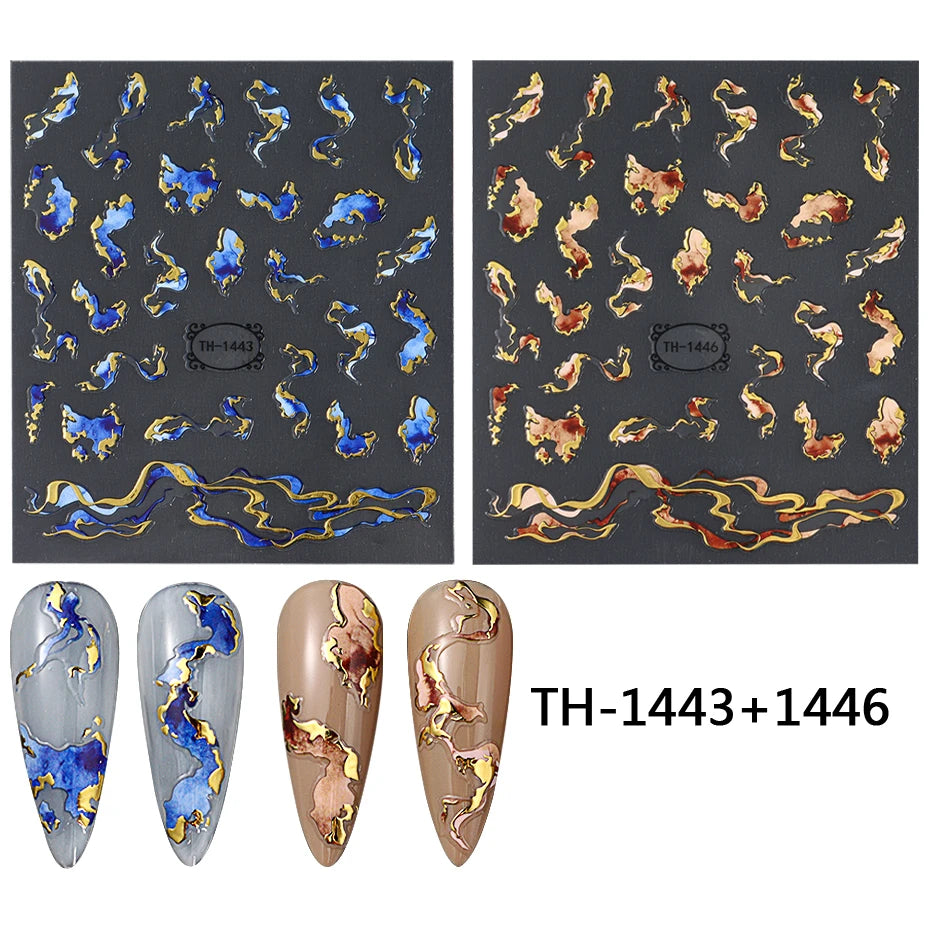 Holographic Purple & Blue Nail Art Stickers – Gold Ink Decals for DIY Manicure